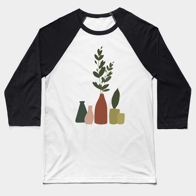 Abstract plants and pots Baseball T-Shirt by AllPrintsAndArt